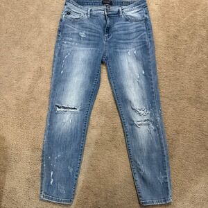 JUDY BLUE Women's Distressed Relaxed Fit Medium Wash Jeans Size 15/32 Grunge